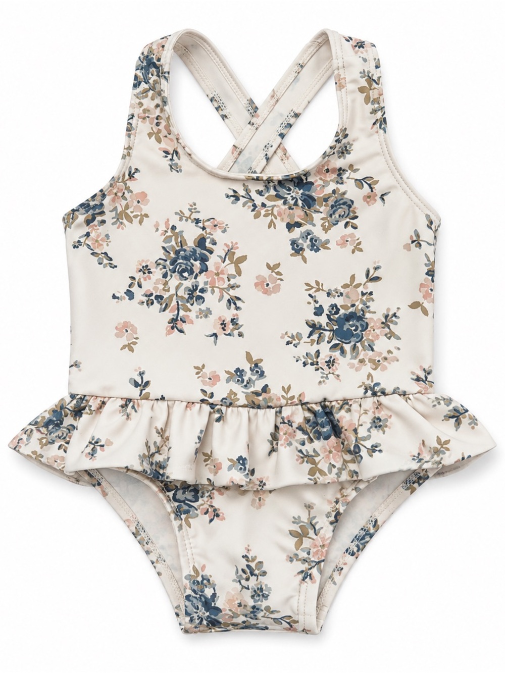 Little Planet baby Floral Ruffle One-Piece Swimsuit - Cream & Blue
